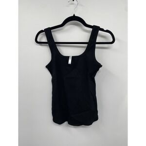 Fabletics Daily Rib Tank Top Womens Medium Black Stretch Square Neck Cropped NWT